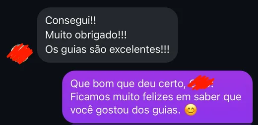 Mensagem de cliente: consegui acessar, muito obrigado, os guias são excelentes